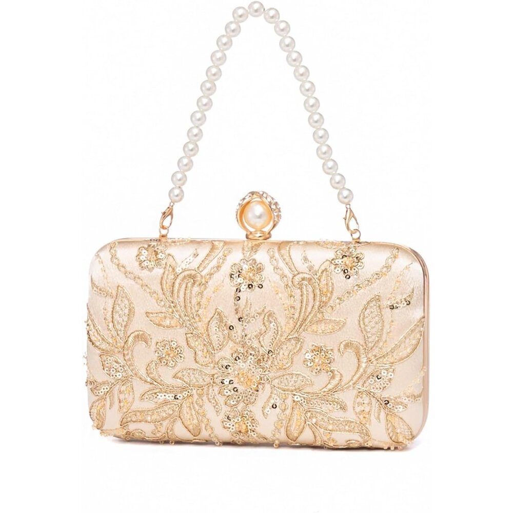 ⚡ Women's Evening Sequins Beaded Decent Designed Embroidery Gold Clutch Handbag